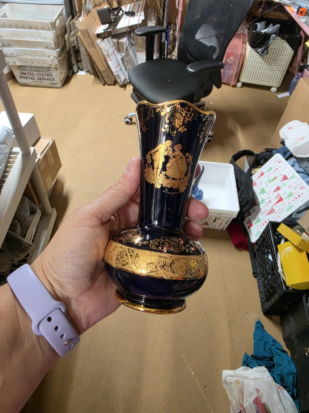 AT-1 Luxurious Cobalt Blue and Gold Ornate Vase